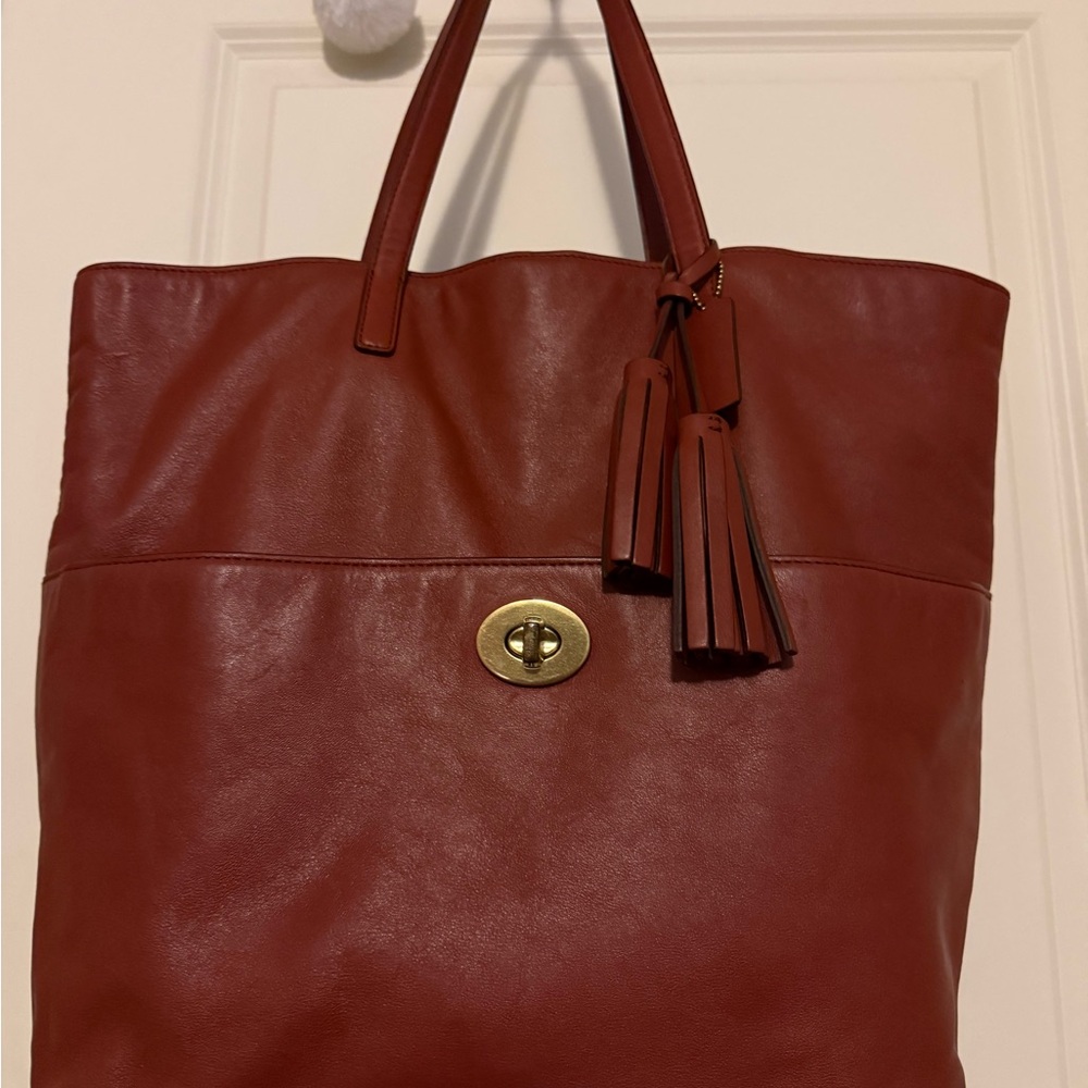 Coach Brown Leather Tote with Gold Hardware. EUC